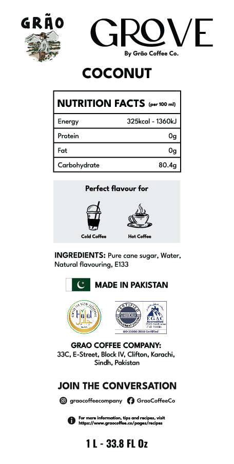 Coconut Syrup Grao Coffee Company 