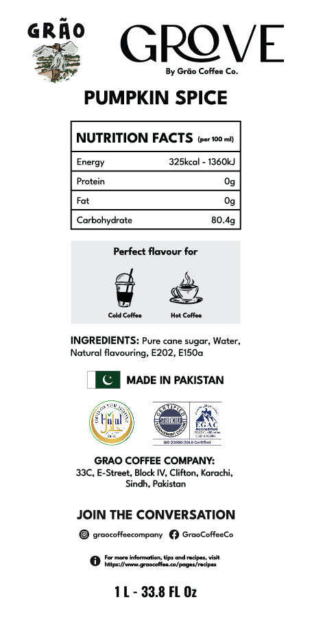 Pumpkin Spice Syrup Grao Coffee Company 
