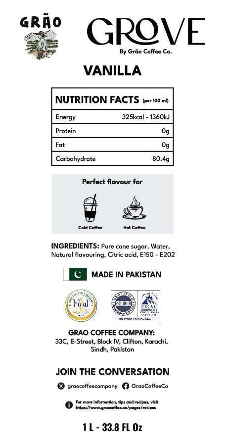 Vanilla Syrup Grao Coffee Company 
